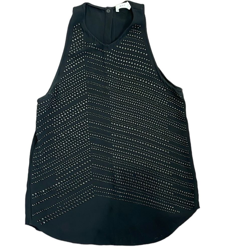 100% silk A.L.C. studded black 90’s tank office sleeveless top. Size 2